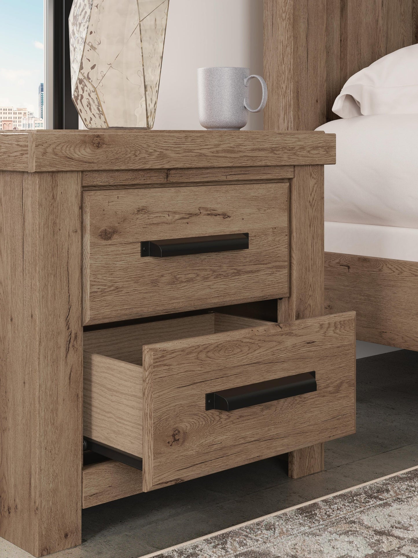 Garistyn King Panel Bed. Dresser, Mirror and Nightstand